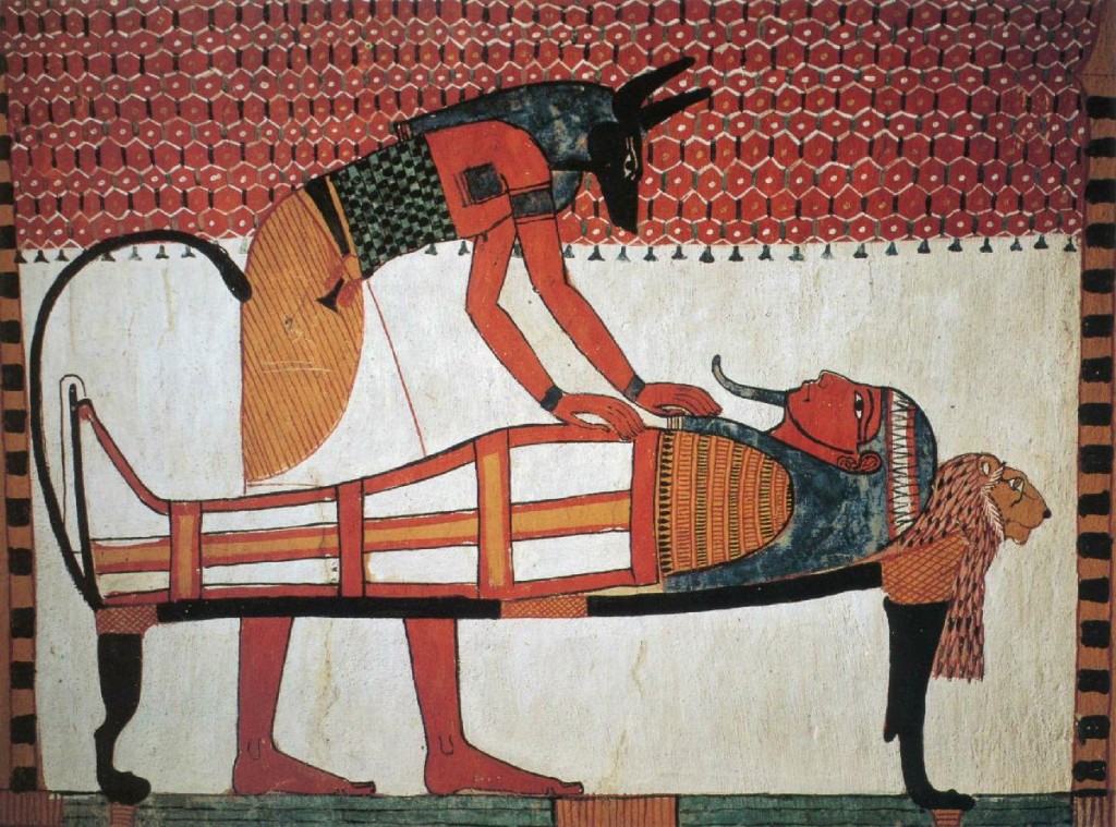 1350-BC_Tomb-of-Sennutem_Anubis-Leaning-over-Sennutem's-Mummy